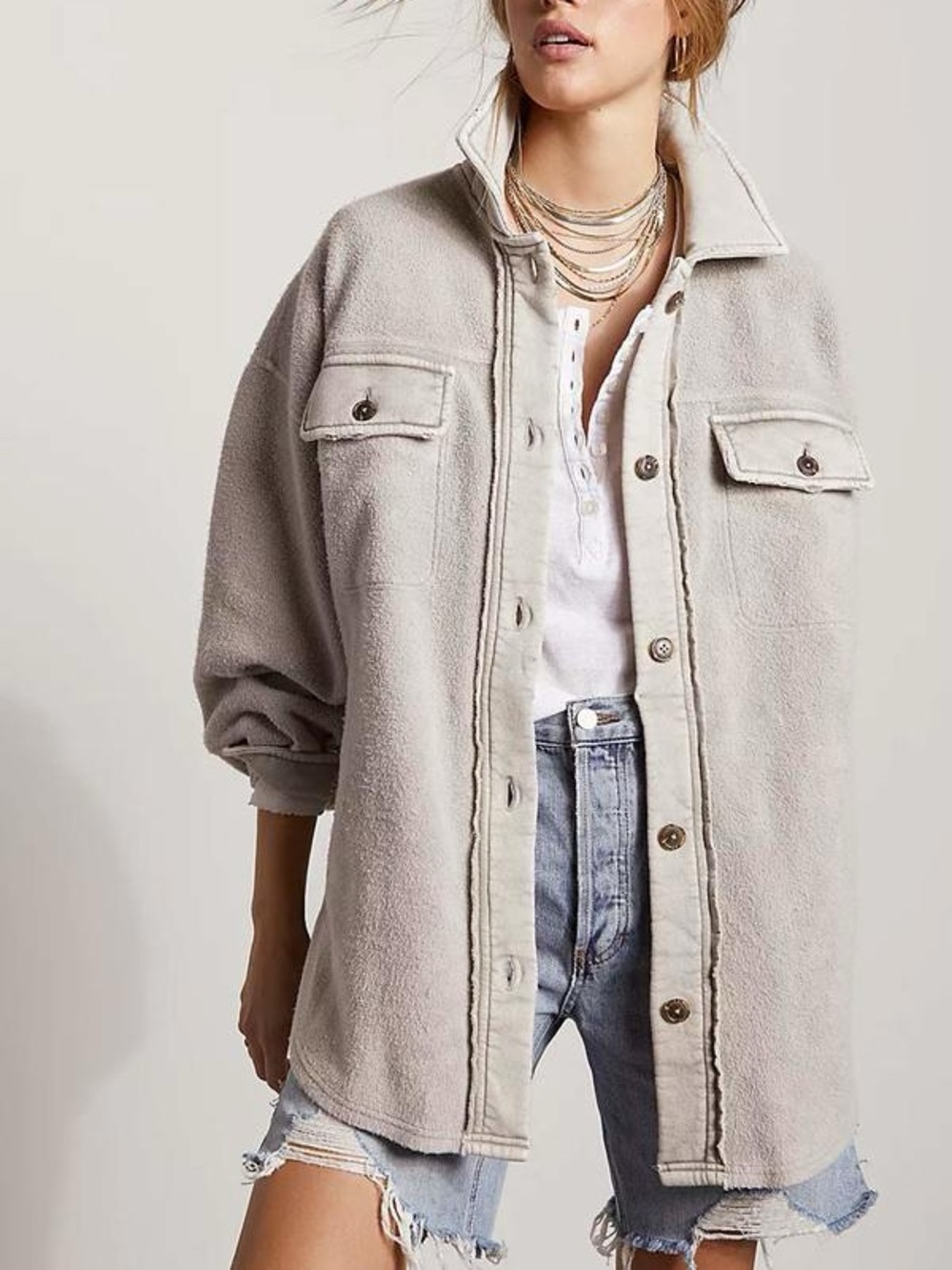 Free People Ruby Shacket In Stone - Picture 1 of 8